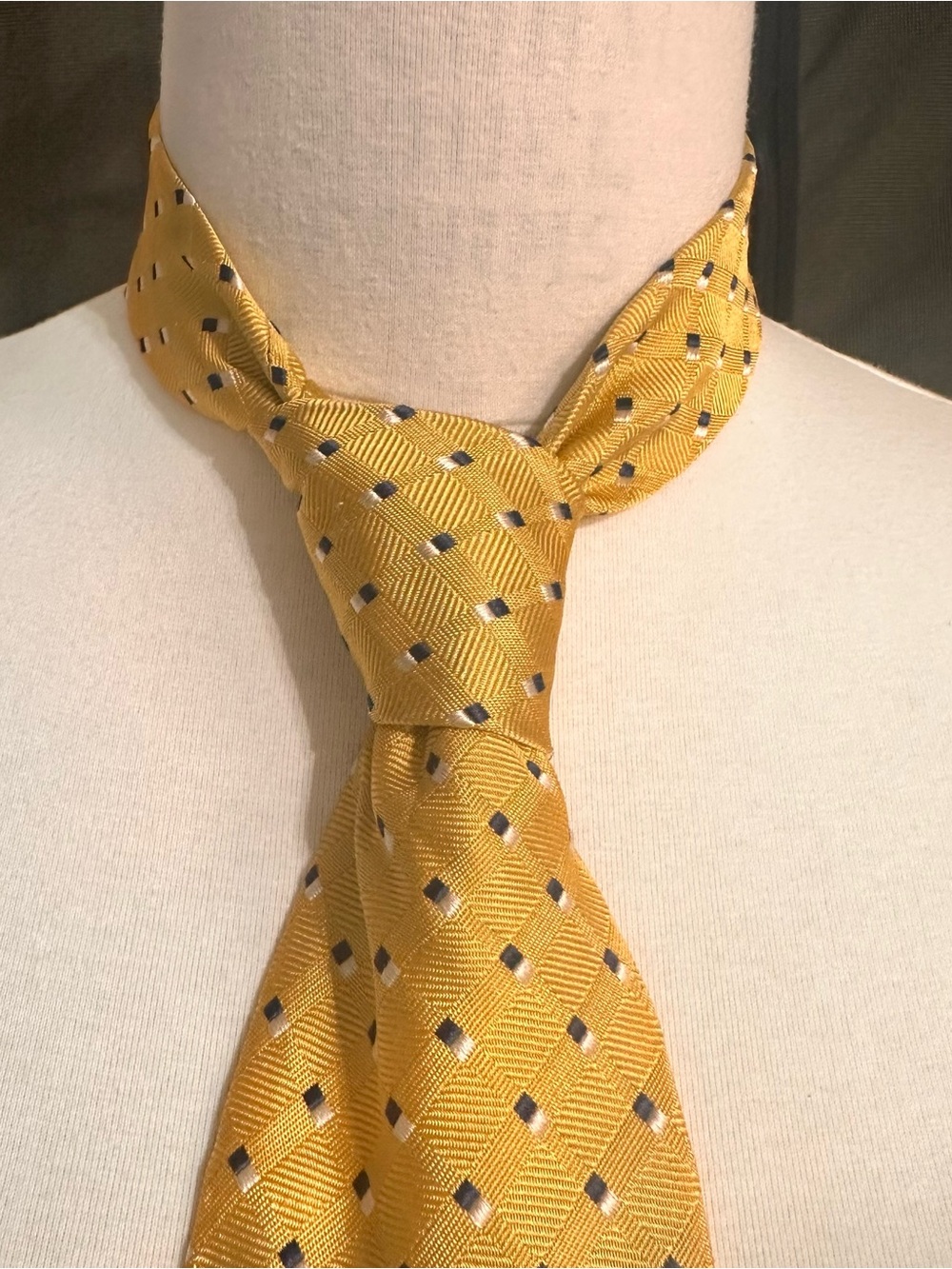 Classic Yellow Men's Tie with Geometric Dot Pattern Jos.A.Bank Silk Tie Men's